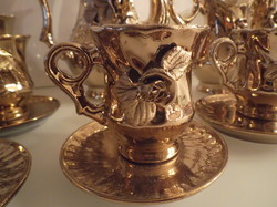 Coffee set - 16 pcs - gold-plated - with 3 d rose - porcelain