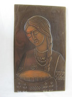 Retro ...  orosz réz fali kép lány kenyérrel