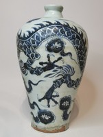 Sárkányos kínai kék-fehér porcelán váza