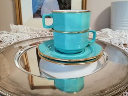 2pcs porcelain turquoise cup with plate, gilded kahla