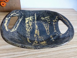 Retro, vintage, marble glaze, yellow abstract pattern.Ceramic offering