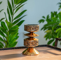 Goldsmith candle holder Gyula Szabó - retro metalwork ornament, copper bronze candle holder