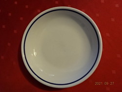 Zsolnay porcelán mélytányér, kék csíkkal a szélén, átmérője 20,5 cm. Vanneki!