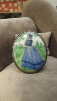 Silver brooch with hand-painted porcelain