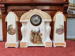 Antique porcelain fireplace clock set