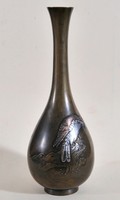 Meiji bronz váza, 19. századi, HIDENAO jelzéssel