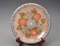 Vásárhelyi cserép paraszt tányér, falitányér  1900-as évekből. 28cm.