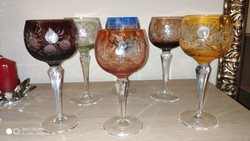 Régi színes talpas kristály poharak 6 darab