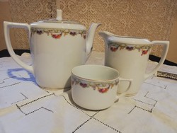 Eladó antik szecessziós porcelán apró virágos teás kanna, kiőntő ajándék csésze!