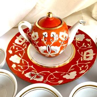 8 db-os gyönyörű üzbég kézzel festett orosz teás készlet + süteményes tál - Usbekische Teeset