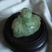 Jade Laughing Potted Buddha Hand Carving Statue Amulet Chinese Japanese Green Buddhist Prayer Mala Feng Shui