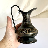 Old small Indian metal vase with engraved decor 16cm
