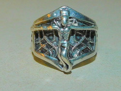 Jézus a keresztfán Egyedi 3D-s Tekintélyes Tibeti Ezüst Gyűrű 10-es