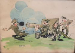 War cartoon from 1934 - on watercolor cardboard 32x24.5