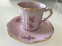 Rózsaszínű kézzel festett porcelàn csésze 14 karátos aranyozással