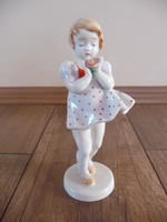 Ritka Metzler & Ortloff porcelán kislány virággal