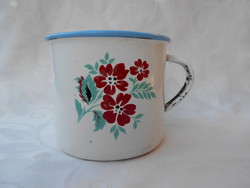Budafok enamelled tin mug with burgundy flower pattern