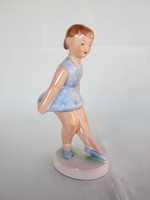 Retro ... iparművészeti kerámia figura nipp kislány pöttyös ruhában