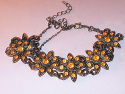 Ivy shiny crystal stony floral black rhodium bracelet- up to ankle chain