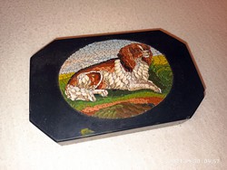 Special glass mosaic dog with granite leaf weights