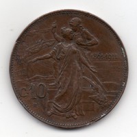 Olaszország 10 olasz centesimi, 1911R, ritka emlékveret