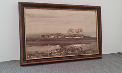 The picture of the painter András Csikós depicting the landscape of the Great Plain 30x50