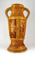 1G010 Nagyméretű faragott erdélyi jelzett hargitai intarziás fa váza padlóváza 1976 54 cm