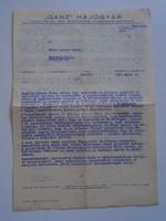 AV837.3 GANZ Hajógyár Budapest 1950 Kiszela Géza vezérigazgató aláírásával  Méhes Lászlónak