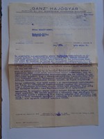 AV837.2  GANZ Hajógyár Budapest 1950 Kiszela Géza vezérigazgató aláírásával  Méhes Lászlónak
