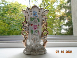 Antique Limoges fan vase with hand-painted flower and plastic vine patterns, imprinted mark