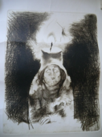 Szász Endre grafika Gyertyában és gyertyafényben rejtett arcképpel 28x35 cm