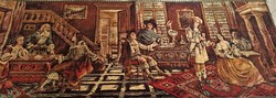 Antik zsánerképes, XVII. századi jelenetet ábrázoló ritka mokett. Barokk jelenet az 1650-es évekből!