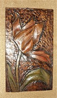 Fából faragott fali tulipános kis kép  18x12 cm