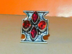 Garnet stone unique Tibetan silver ring 8