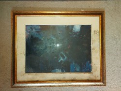 Zoltán Micska painting, wood fiber, oil, 50x70 + passe-partout + frame