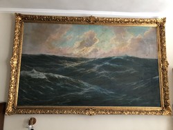 Nagy méretű Franz Waldegg festmény restaurálandó Kép 118 x 200 cm, keret 140 x 218 cm