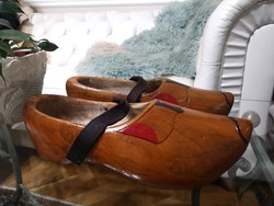 Holland fapapucs, régi faklumpa, tradicionális kézzel faragott bükkfa cipő