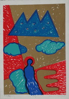 János Aknay - pair of angels 40 x 28 cm colored sieve 2001