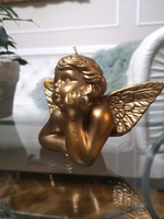 Angyalka viaszból, kézműves arany puttó 18 x 13 cm