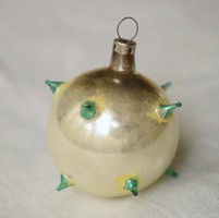 Régi antik karácsonyfadísz festett üveg tüskés golyó 4,6 cm