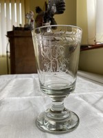 Biedermeier engraved monogrammed glass cup.