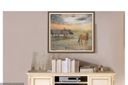 Prima díjas alkotó műve.Őrségi emlék. 96x106 cm-es  festmény.Károlyfi Zsófia (1952-)