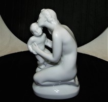 Ritka régi Herendi - Anya gyermekével - Fehér porcelán