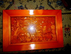 Különlegesen szép- 31 cm X 21 cm   faragott    kép  -dobozban