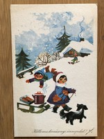Aranyos Karácsonyi képeslap - Tomaska Irén rajz