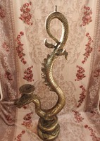 Antique Tibetan silver-bronze dragon candle holder 74 cm!