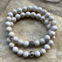White coral mineral friendship bracelets with silver pearl decoration