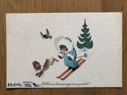 Aranyos Karácsonyi képeslap -  Szilas Győző  rajz