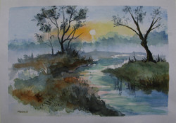 Moona - morning fog / morning will original watercolor / origin aquarell