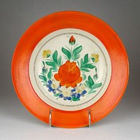 1G237 old marked floral orange granite wall plate 24 cm